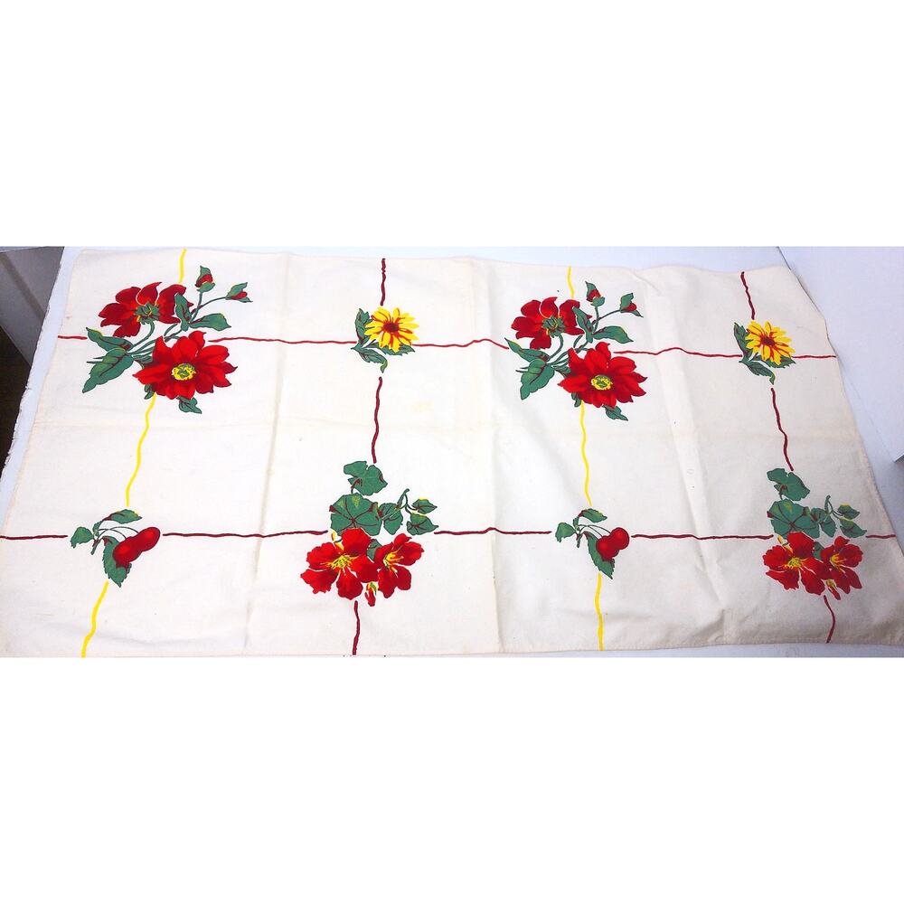 Vintage Floral Tea Towel Mid Century Cotton Crafting Sewing Cutter Fabric